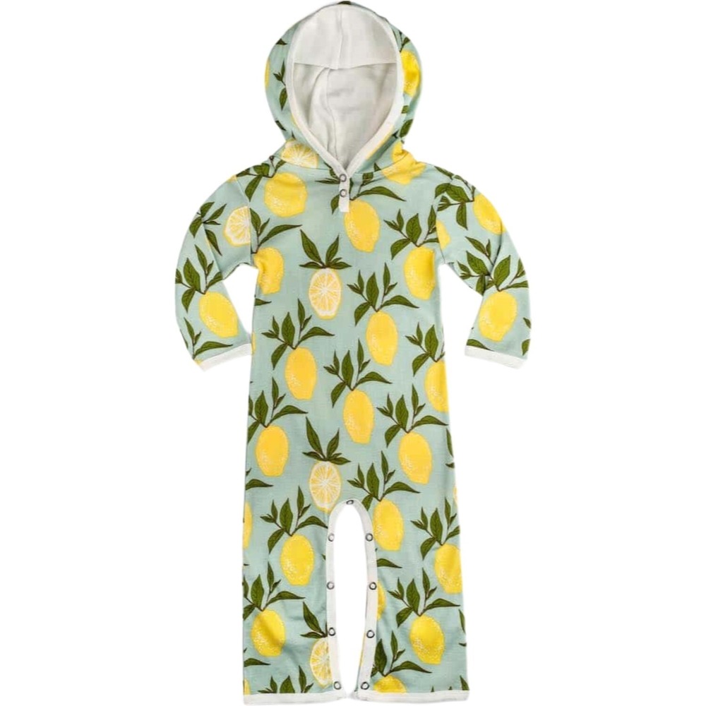MilkBarn Lemon 3 6 Mos Organic Cotton‎ Longall Outfit Hooded Blue Green Jumpsuit